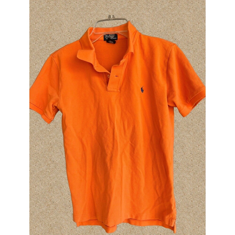 Polo by Ralph Lauren Polo Shirt Boys Short Sleeve Orange Blue Logo L (14-16) EUC